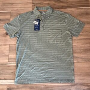 Vintage 1946 Men's Polo Golf Shirt Light Green Heather Stripe Performance Medium